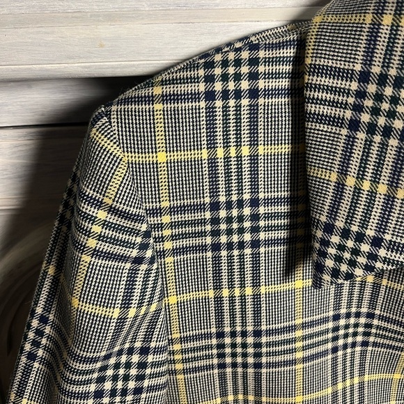 Vintage Pendleton Navy & Yellow Tartan Plaid Virgin Wool Blazer Preppy Academia - Picture 6 of 7